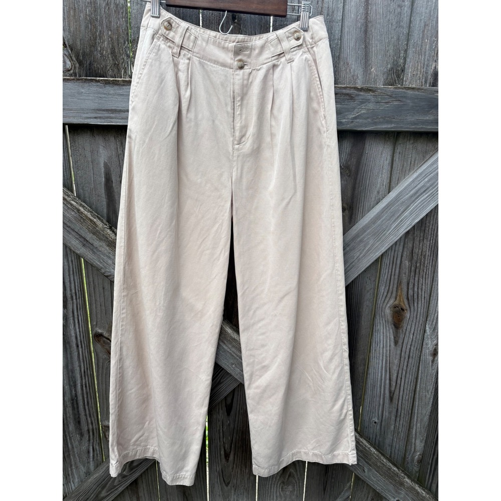 Madewell Pleated Wide Leg Pants Beige Tan Lyocell Linen Blend 4P NH255 NA0113